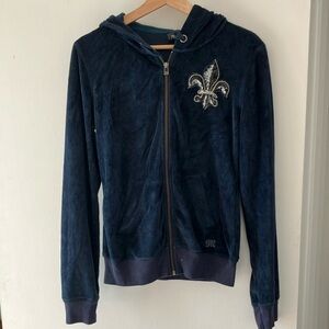 Miss Me Navy Zip-Up Hoodie with Embellished Design